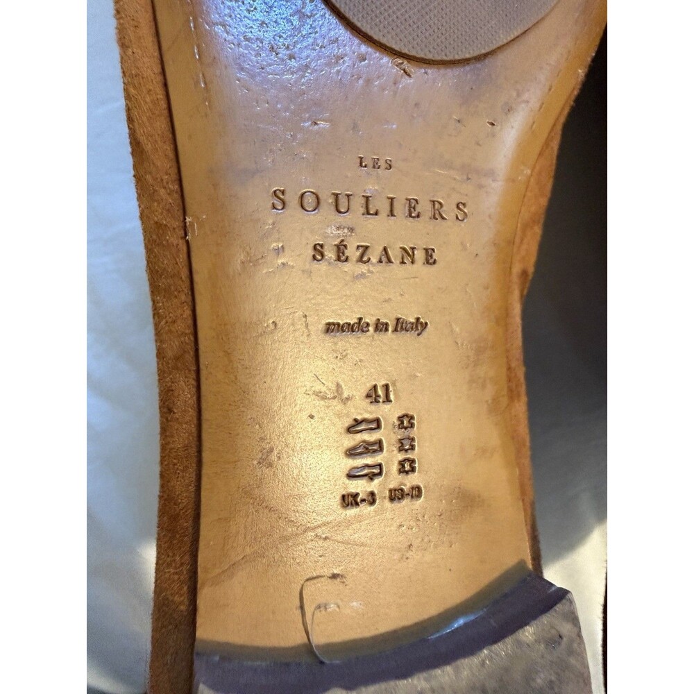 Sezane Brown Suede Peep-Toe Slingback Flat Mules Size 41 (US 10) Deep V Vamp - Picture 10 of 15